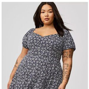 NAVY FLORAL SKATER DRESS PLUS